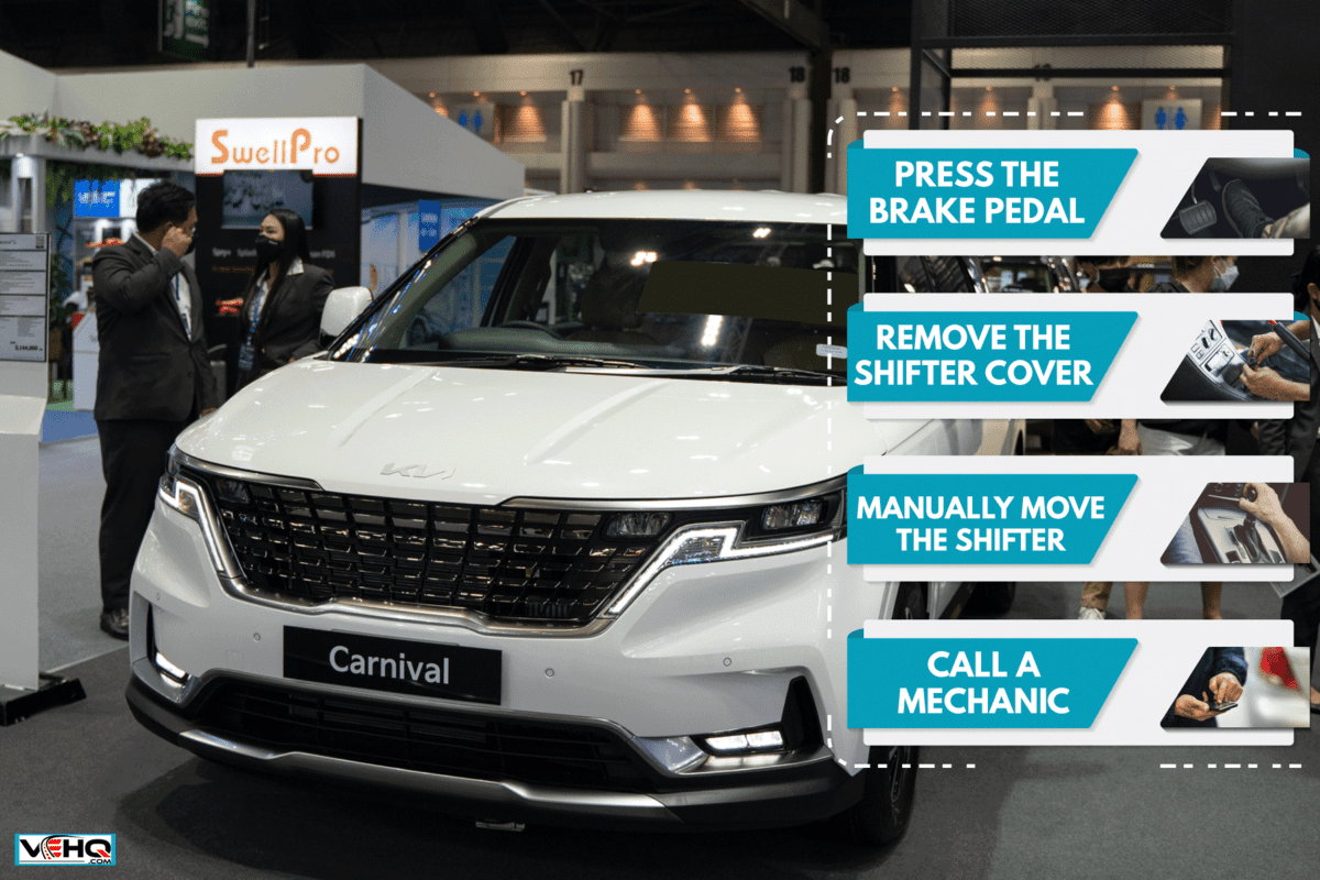 A white Kia Carnival displayed at a car show, My Kia Carnival Won't Go Into Park - Why? What To Do?