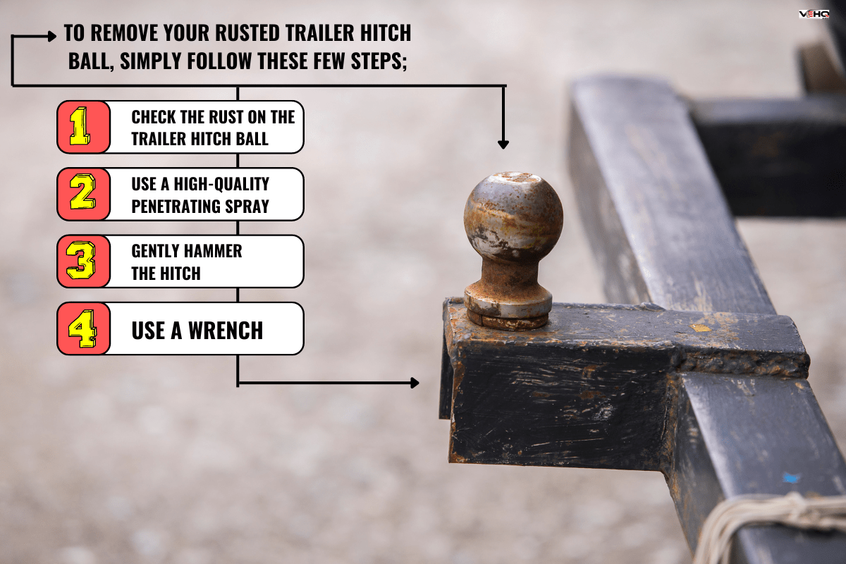 Old 2" trailer ball hitch mounted on the back of a vehicle. - How To Remove Rusted Trailer Hitch Ball [Step By Step Guide]