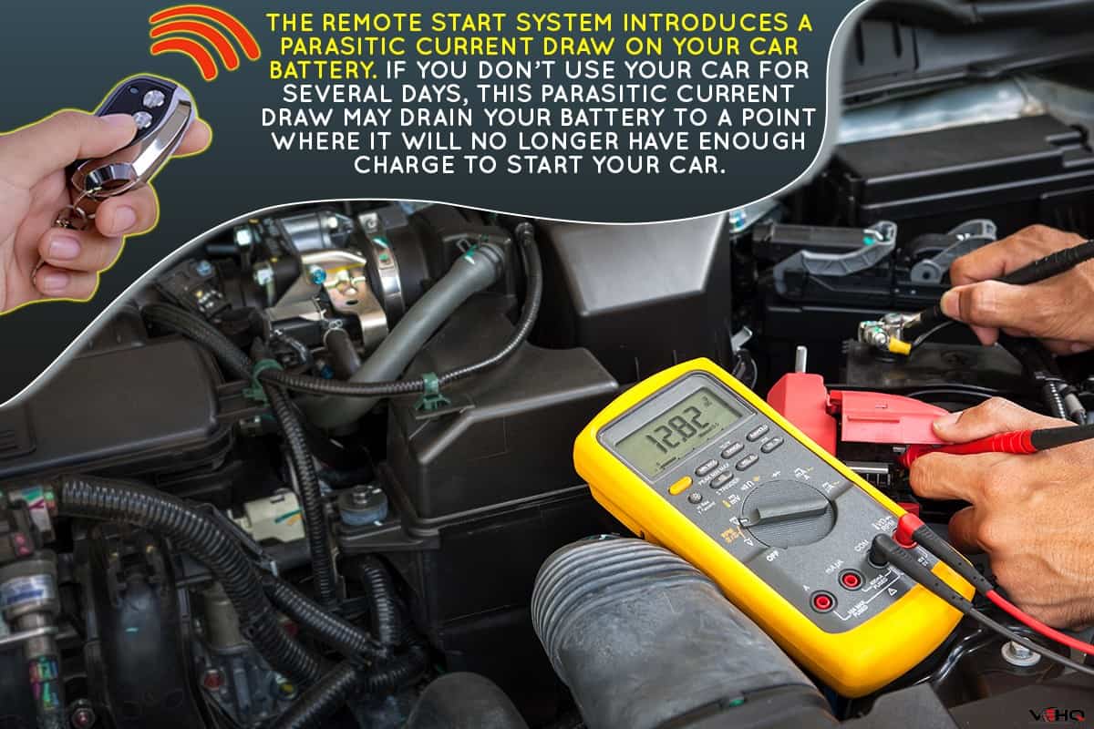 Car mechanic is using a multimeter with voltage range measurement to check the voltage level of the car battery, Remote Start Is Draining My Battery - Why? What To Do?
