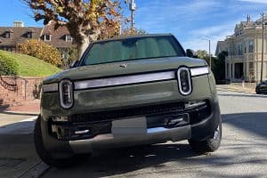 Rivian R1T light duty pickup truck parked on the resedential street, Can You Flat Tow a Rivian?
