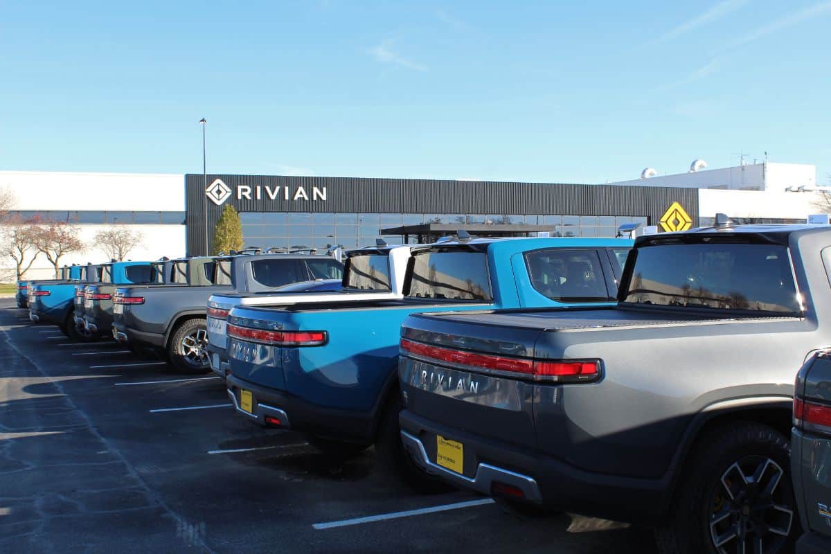 Rivian car manufacturing plant. Rivian develops vehicles, products and services related to sustainable transportation.