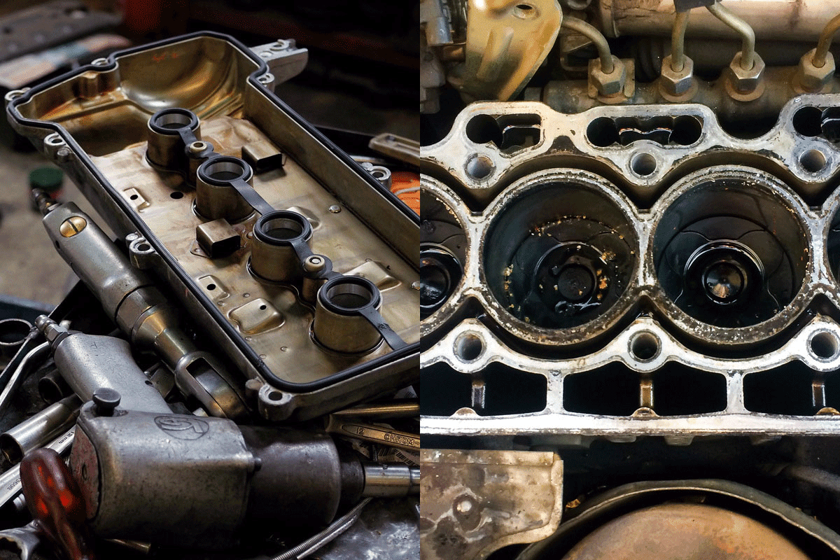 Two different parts of the car valve in the left is the valve cover gasket and the other is head gasket