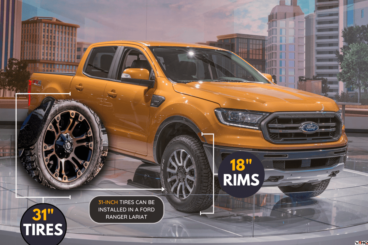 White Stock Ford Ranger Generation IV (2015-) pickup truck with metal cage, What Is The Biggest Tire For A Stock Ford Ranger