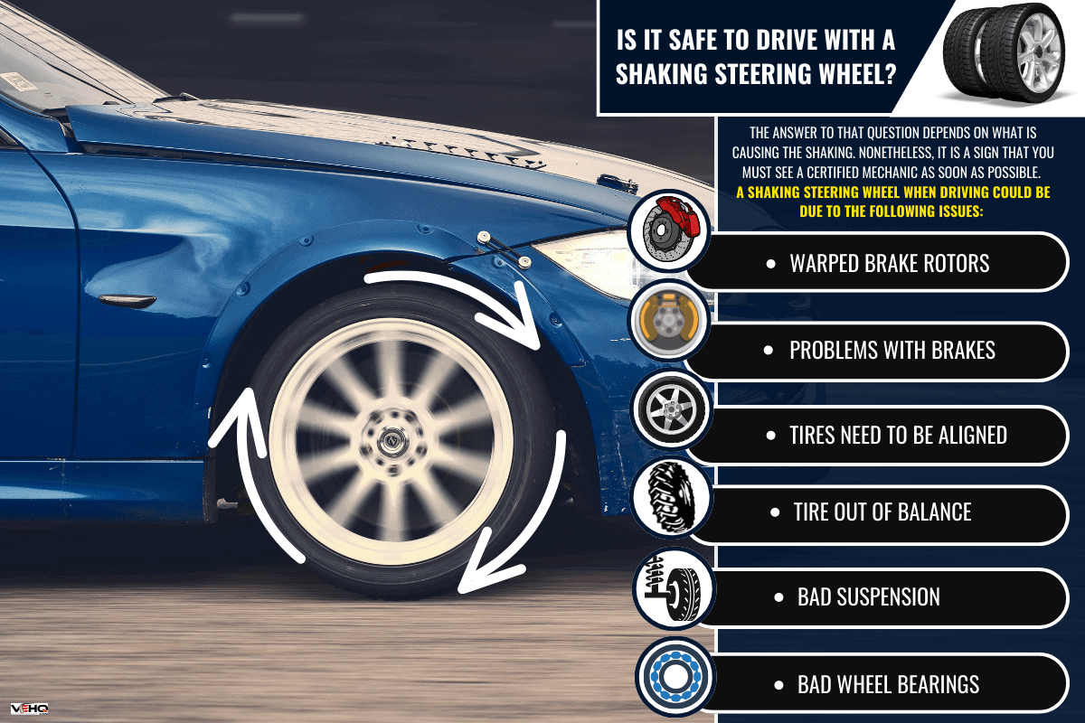 view of blue car driving fast. - Is It Safe To Drive With A Shaking Steering Wheel? [Here's What You Need To Know!]
