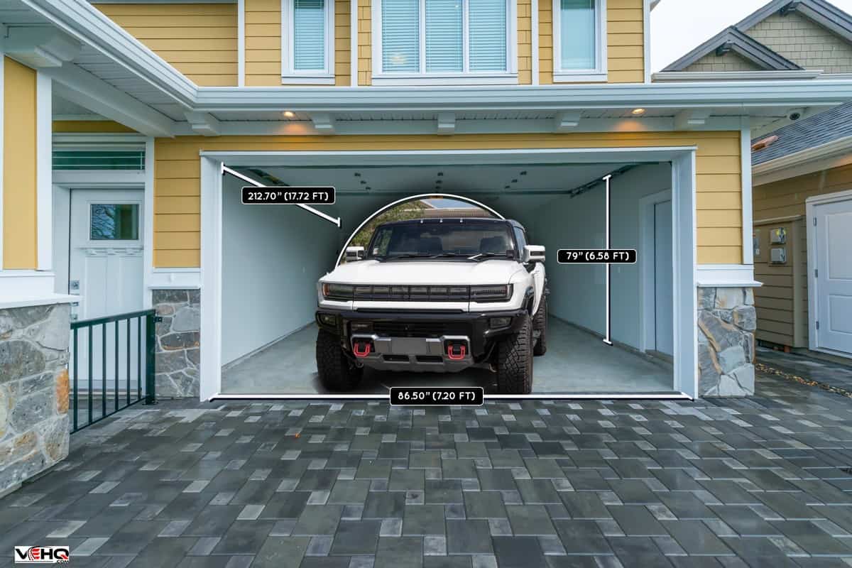 Interior of the empty garage in the residential house with a Hummer EV, Will Hummer EV Fit In Your Garage?