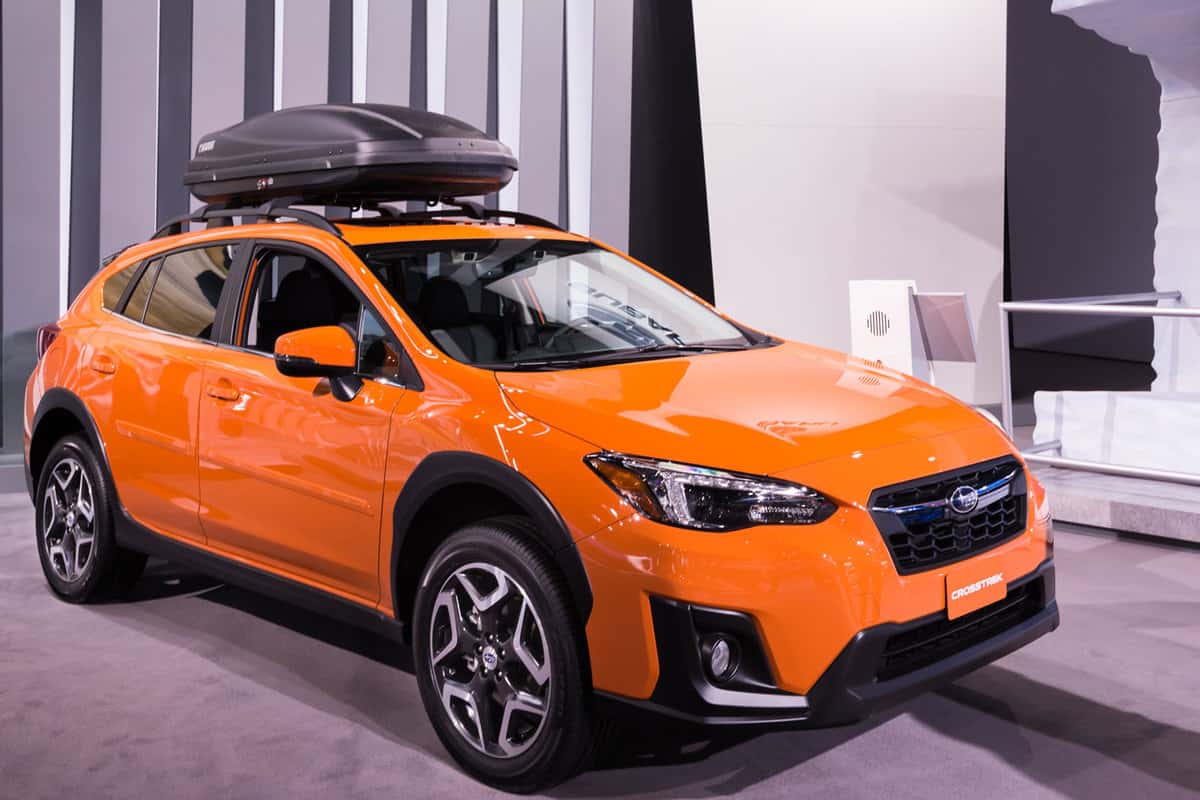 A 2018 Subaru Crosstrek car at the North American International Auto Show one of the most influential car shows in the world each year.