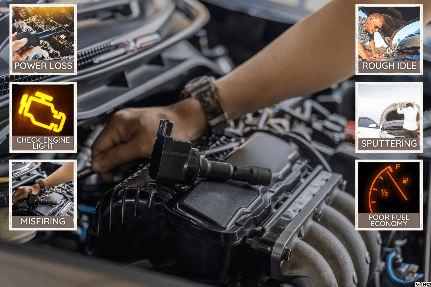 Close up spark plug coil on engine cover and a man use block wrench remove a bolt for take off coil engine service in garage and engine room background, How Often Should Ignition Coils Be Replaced