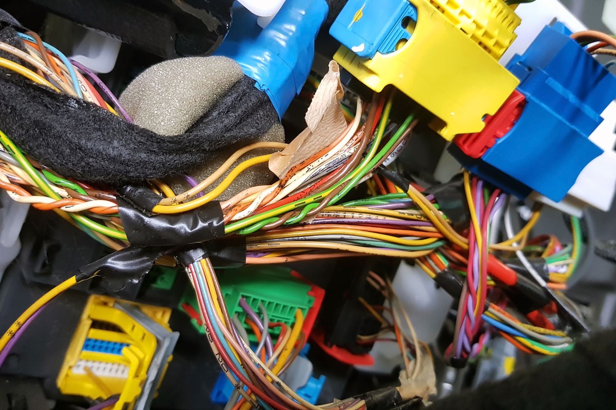 Cluttered wire harness of a car