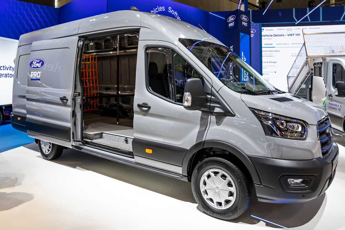 Ford E-Transit electric powered business van presented at the Hannover IAA Transportation Motor Show. Germany - September 20, 2022