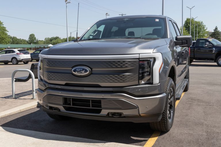 Ford F-150 Lightning display. Ford offers the F150 Lightning all-electric truck in Pro, XLT, Lariat, and Platinum models, Do Ford Lightnings Come Supercharged
