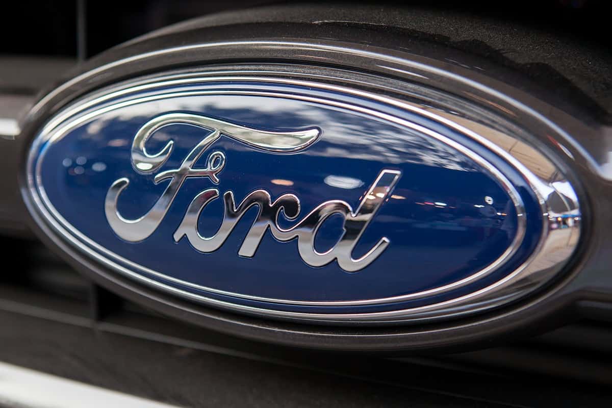 Ford car emblem display at the showroom