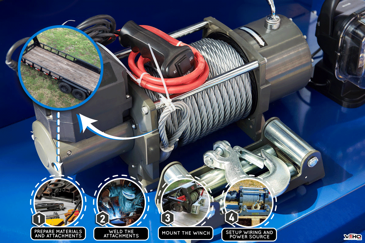Car Winch with a steel cable and a hook, How To Mount A Winch On A Gooseneck Trailer [Step By Step Guide]