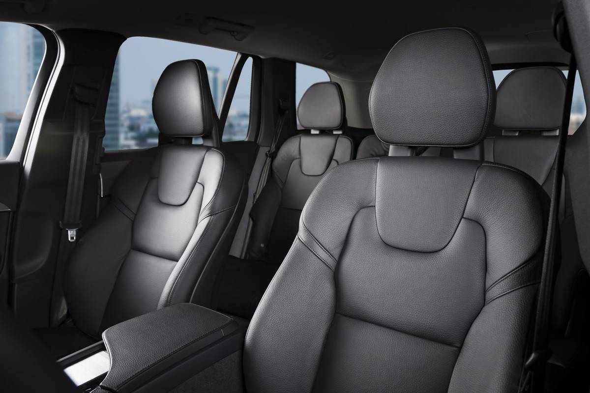 Luxury car interior view, black leather car seats