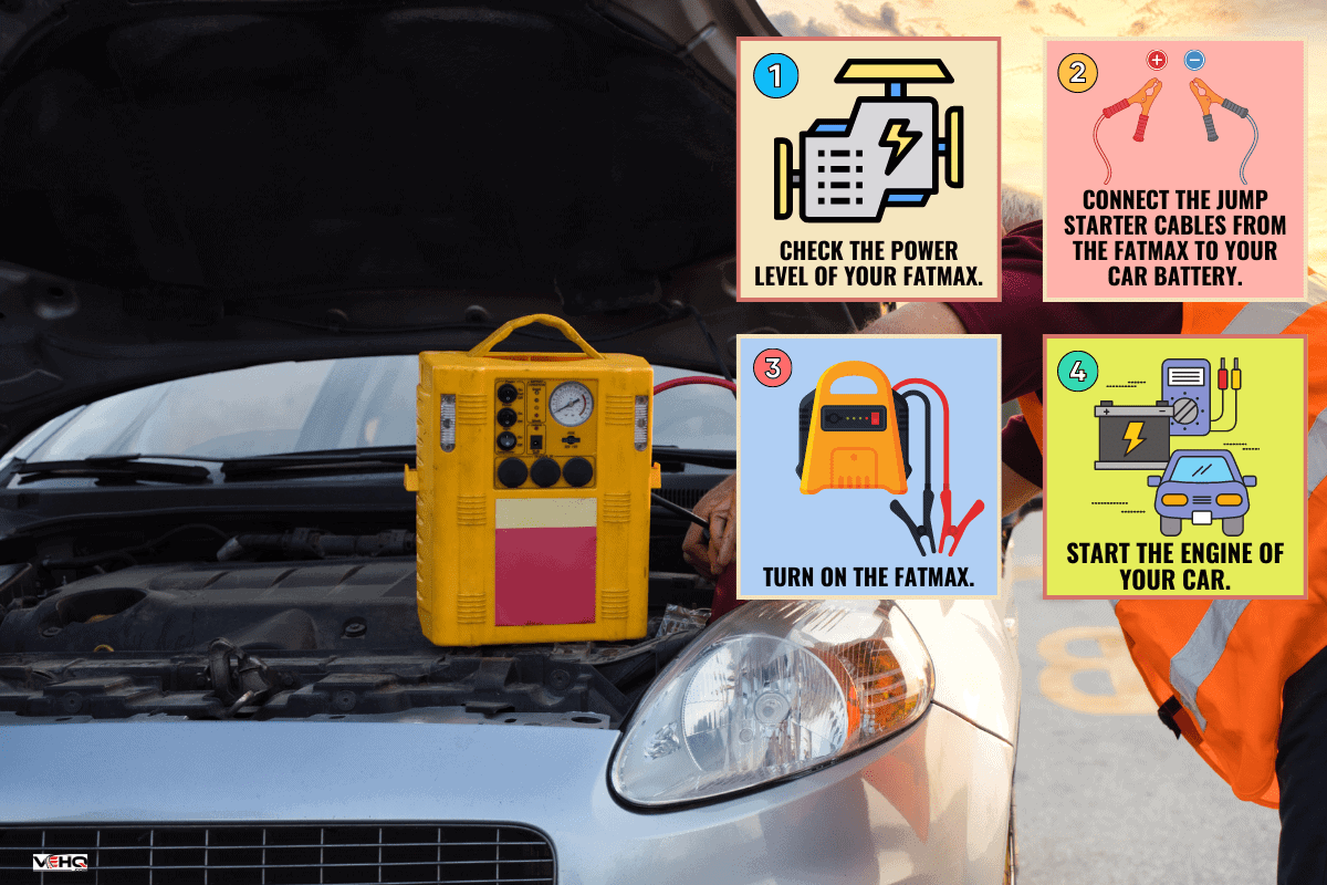 Road assistant worker in towing service trying to start car engine with jump starter and energy station with air compressor. Roadside assistance concept. - How To Use A Stanley Fatmax Jumpstarter [Step By Step Guide]?