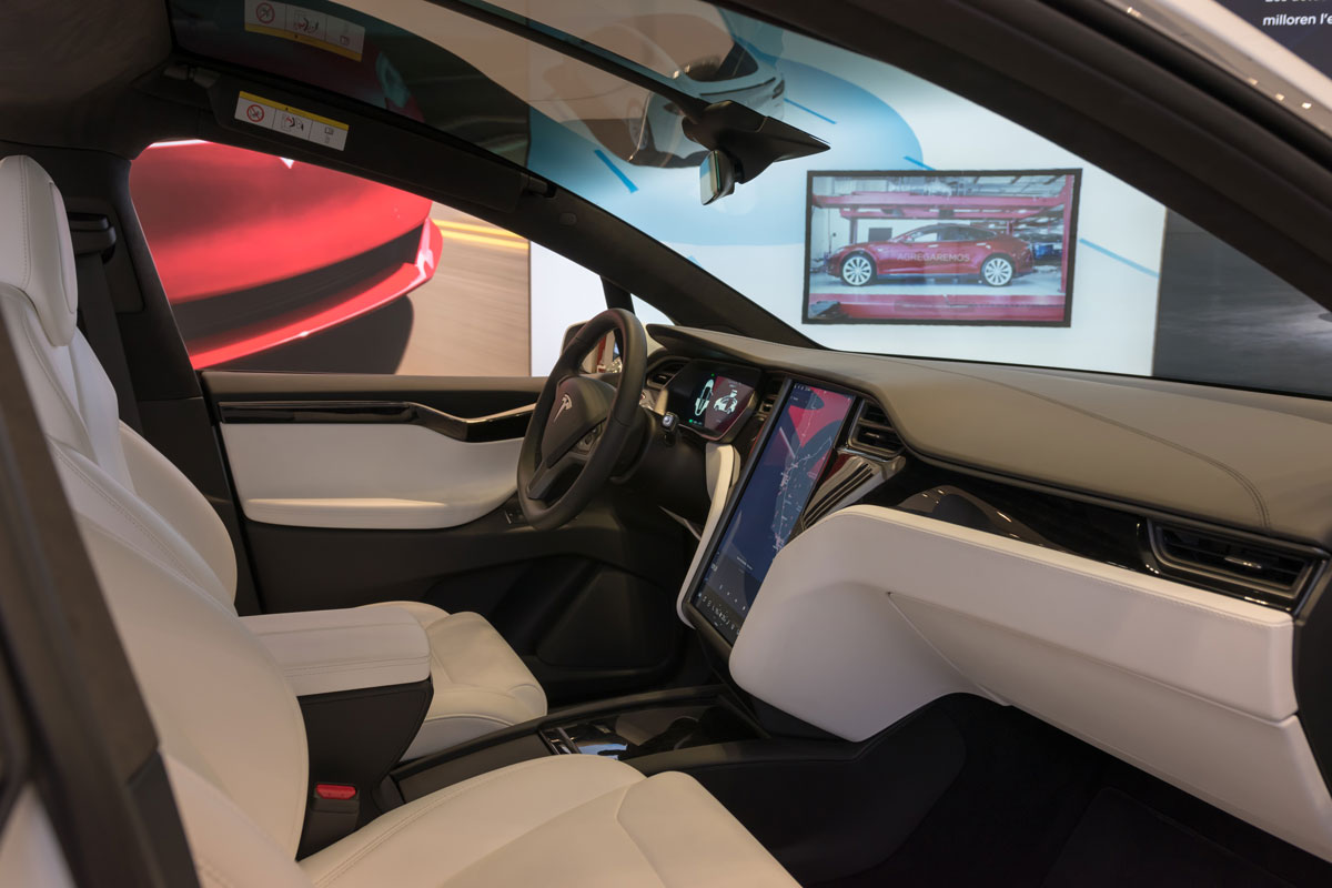 Taking a photo interior of a Tesla model 3