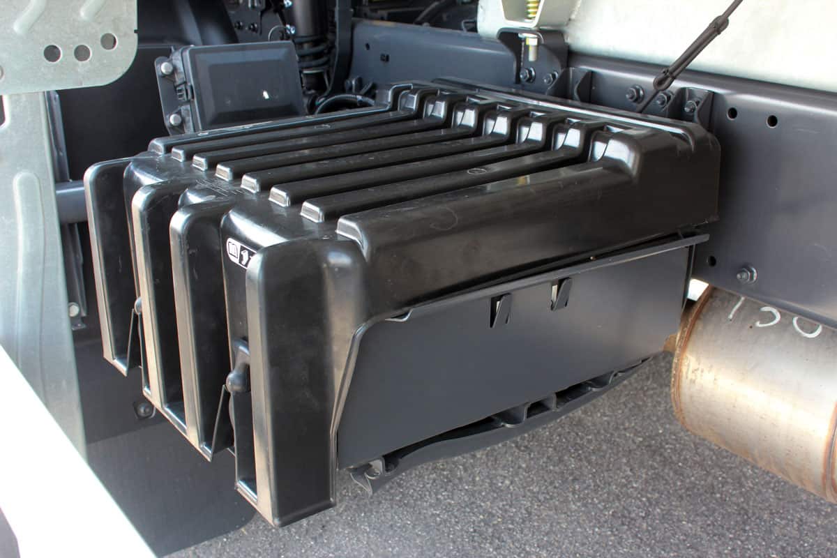 Tool box in a pickup truck mounted in the side