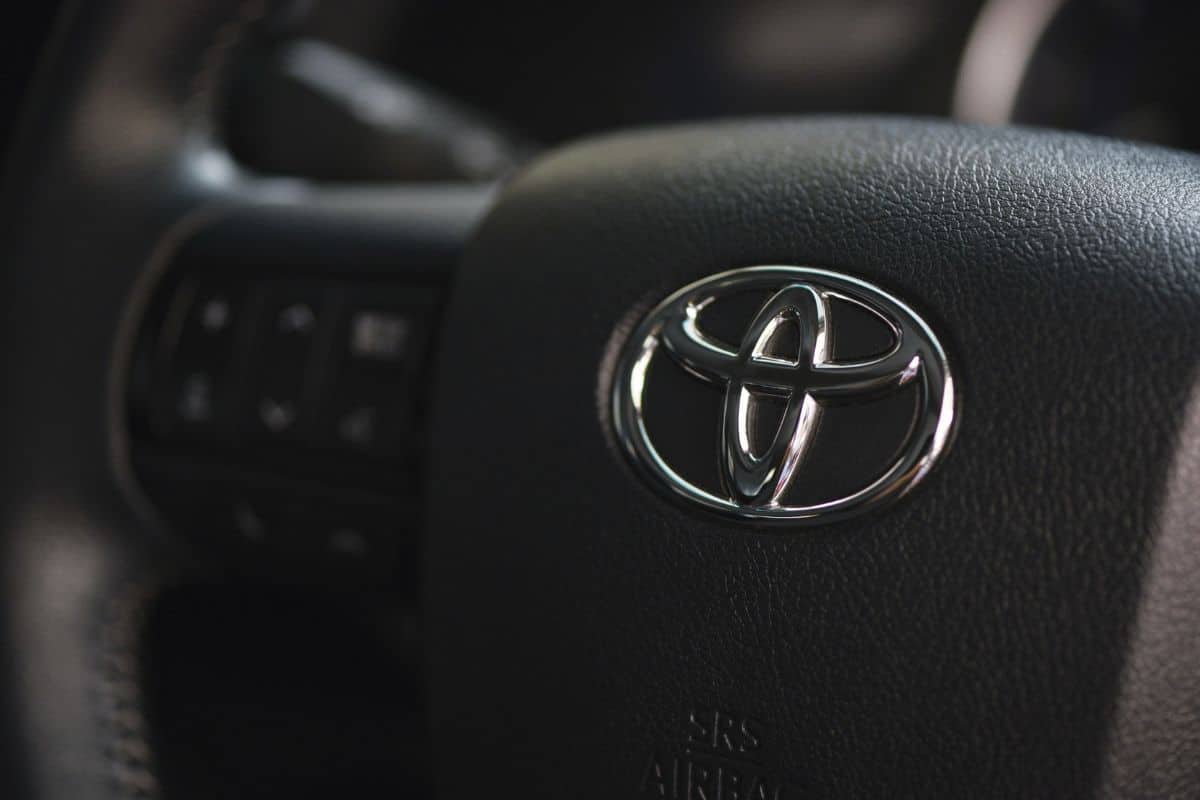Toyota Logo on steering wheel in New Toyota Hilux Revo Rocco Pickup Truck Offroad Car brand from Japan based.