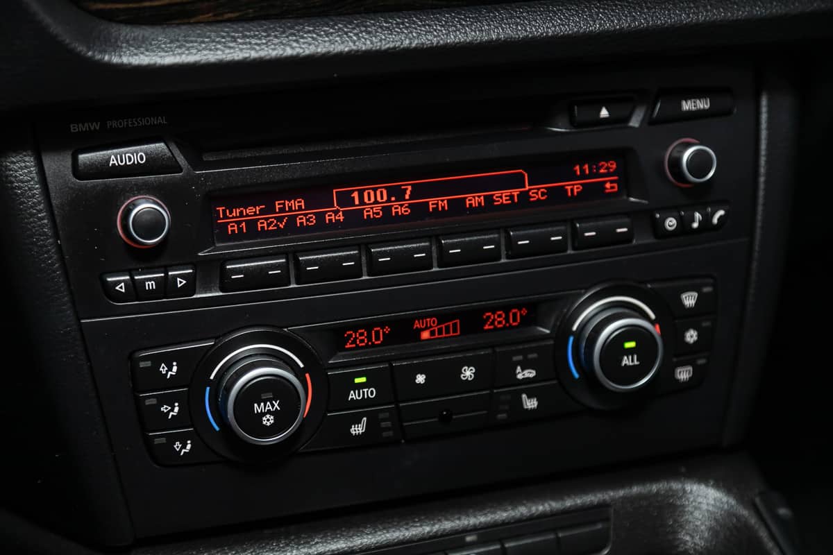 BMW X1, Audio stereo system, control panel and cd in a modern car