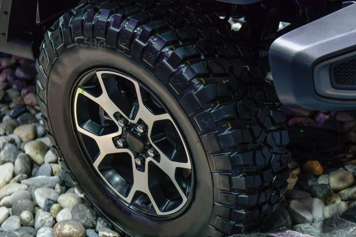 Big car tire. Tire for offroad in the countryside