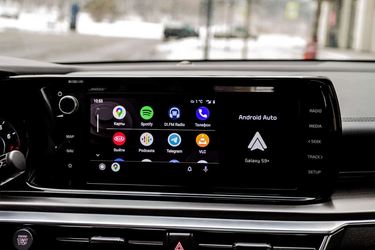 Car media close up view. Android Auto on the screen