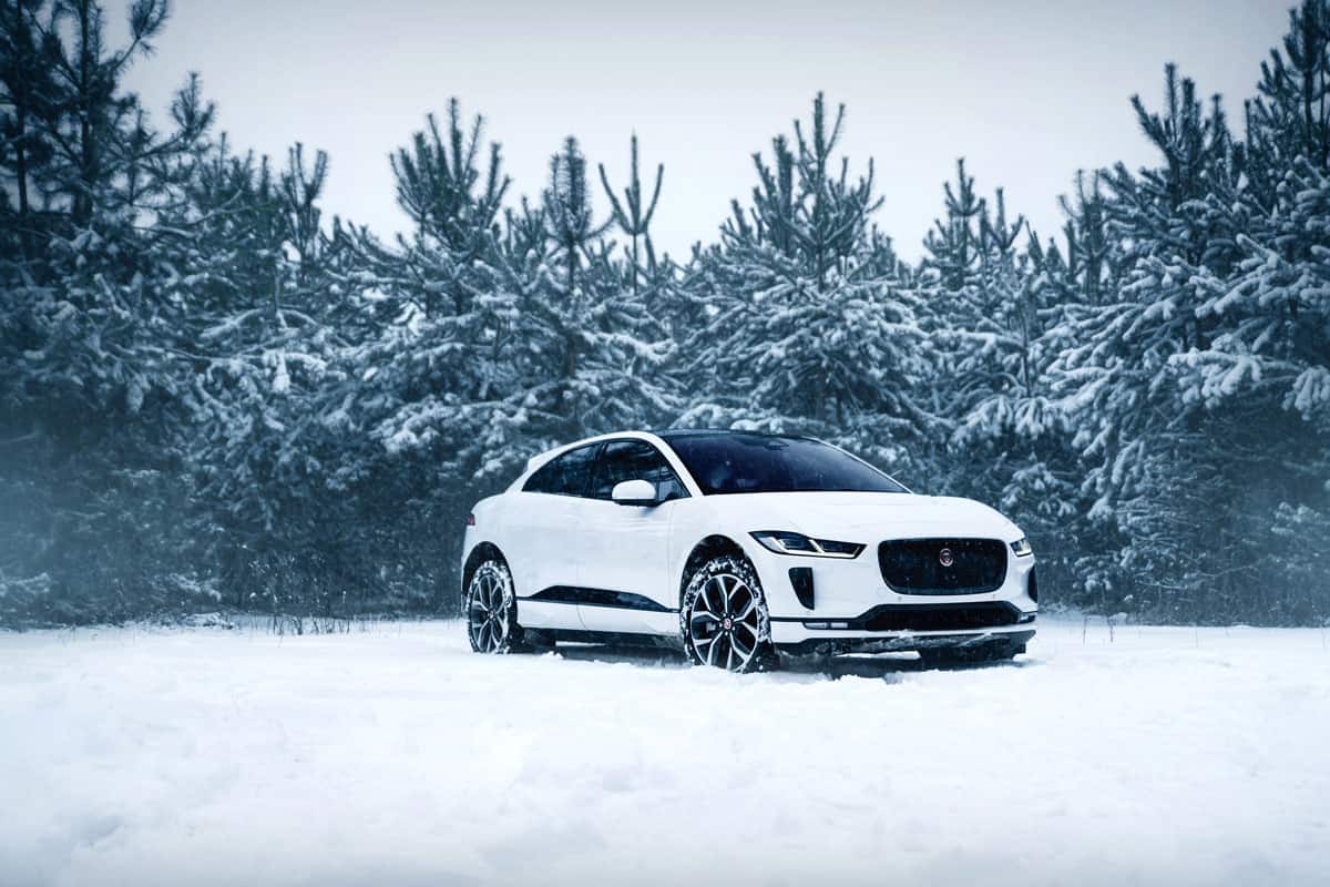 Electric Jaguar I-Pace in the snow