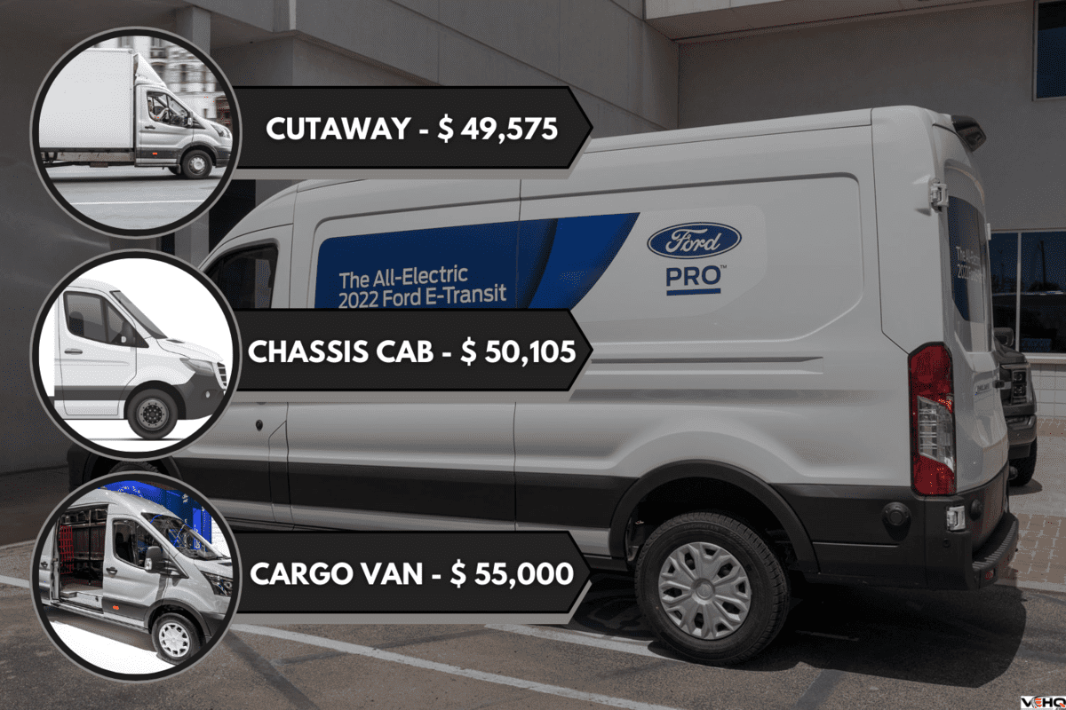 Ford E-Transit Cargo Van display at a dealership. The Ford E-Transit has an electric motor providing 266 horsepower with a maximum payload of 3,880 pounds, Can The Ford E-Transit Tow