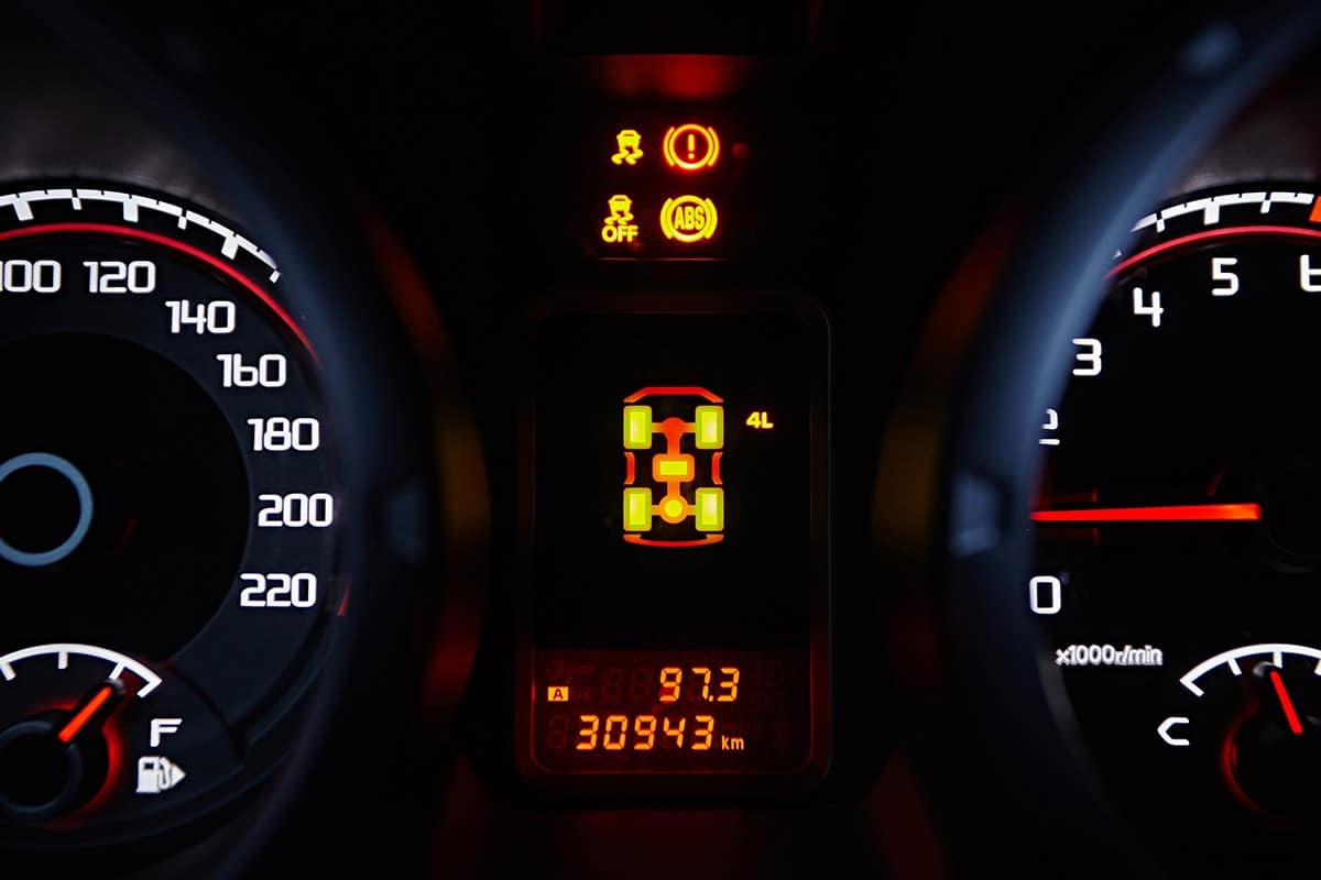 Instrument panel with tachometer and speedometer