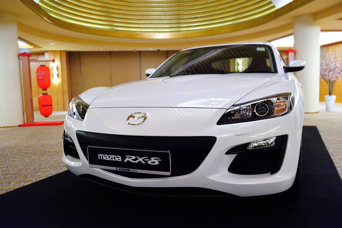Mazda RX-8 coupe on display at the launch of new Mazda CX-5 crossover SUV April 13, 2012 in Singapore