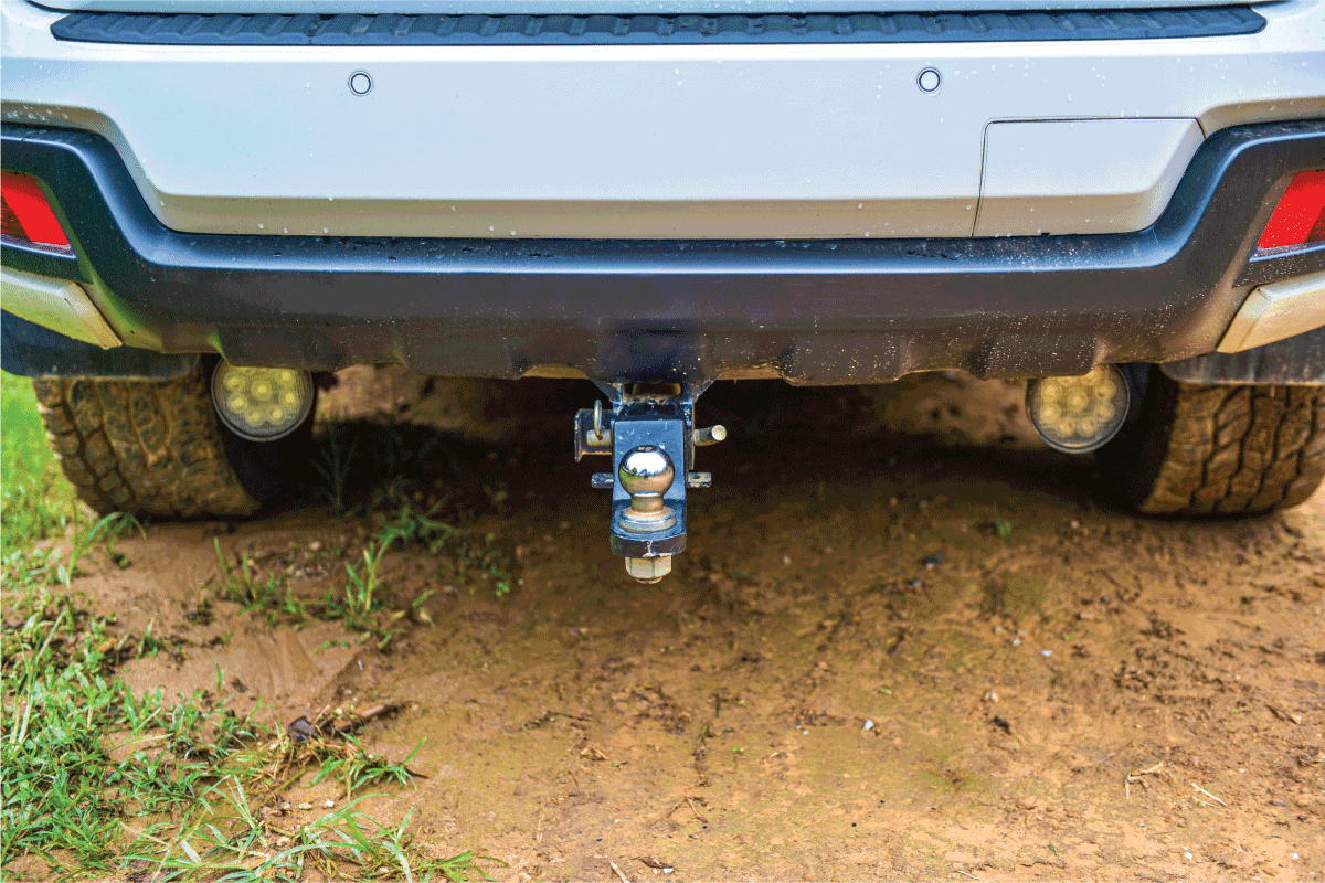 Rear bumper with towing ball of the car.