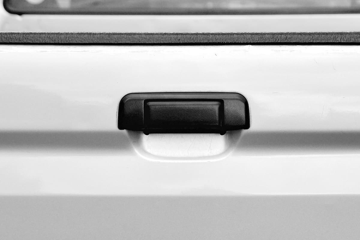 Rear tailgate of black car door handle
