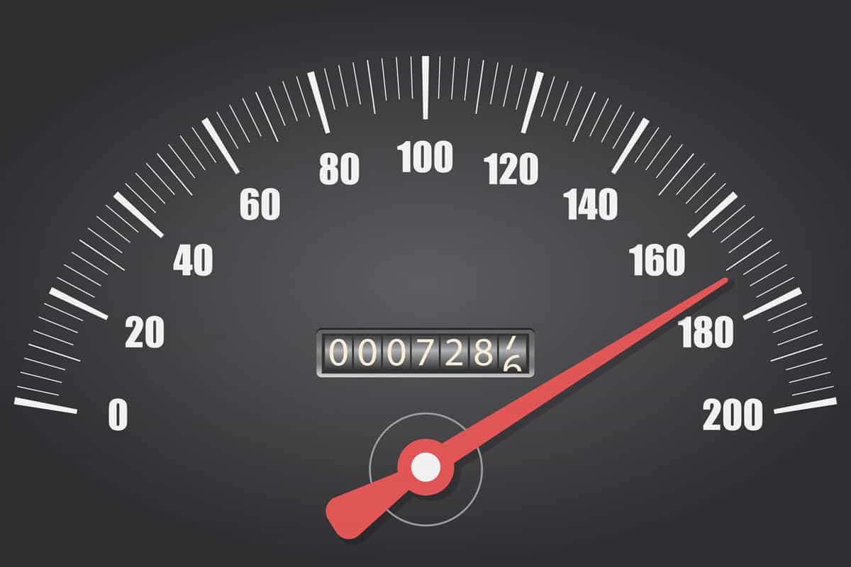 Speedometer on white background. Sport car odometer with motor miles measuring scale 