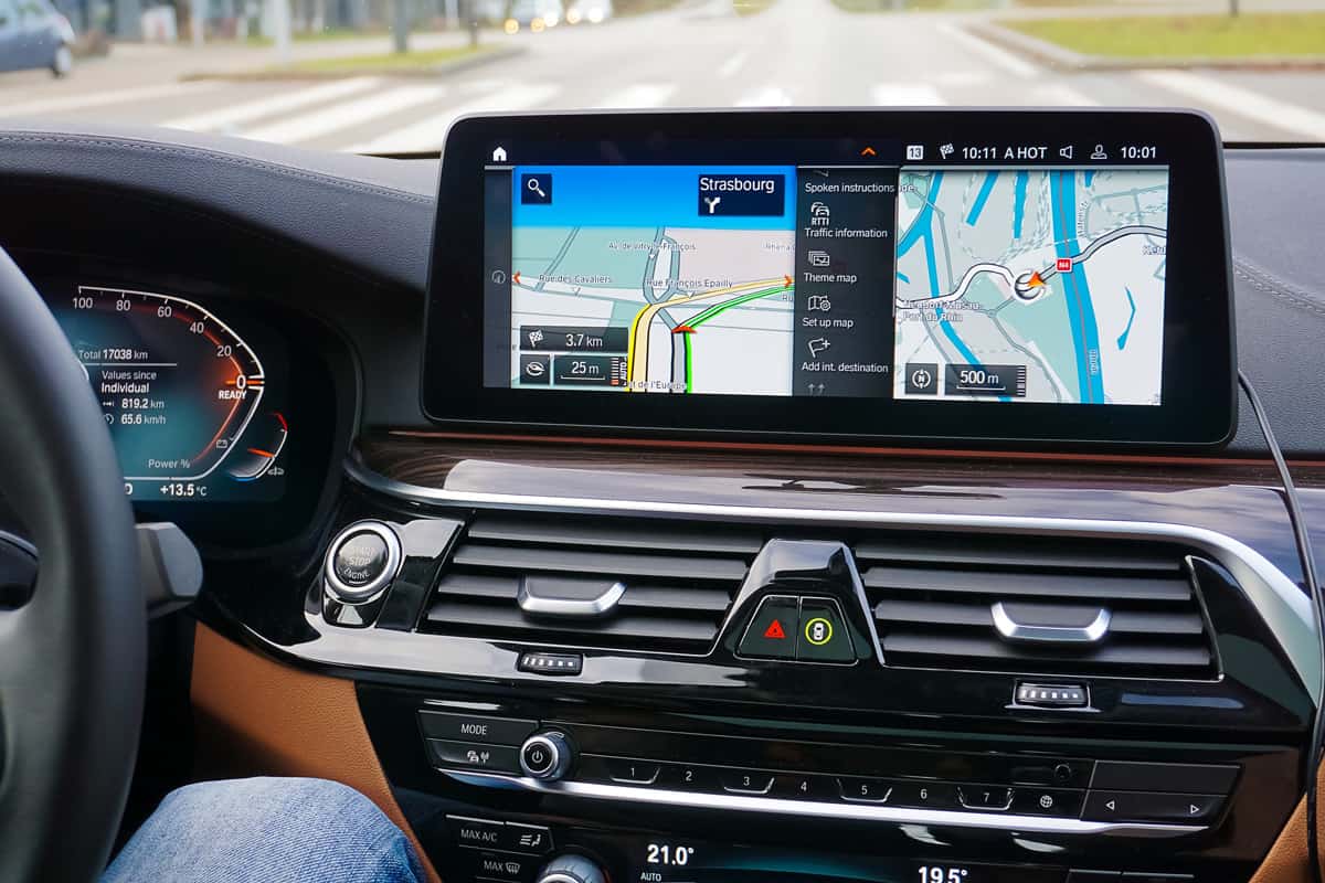 Technology in car with GPS navigator for combine with interior design in luxury car
