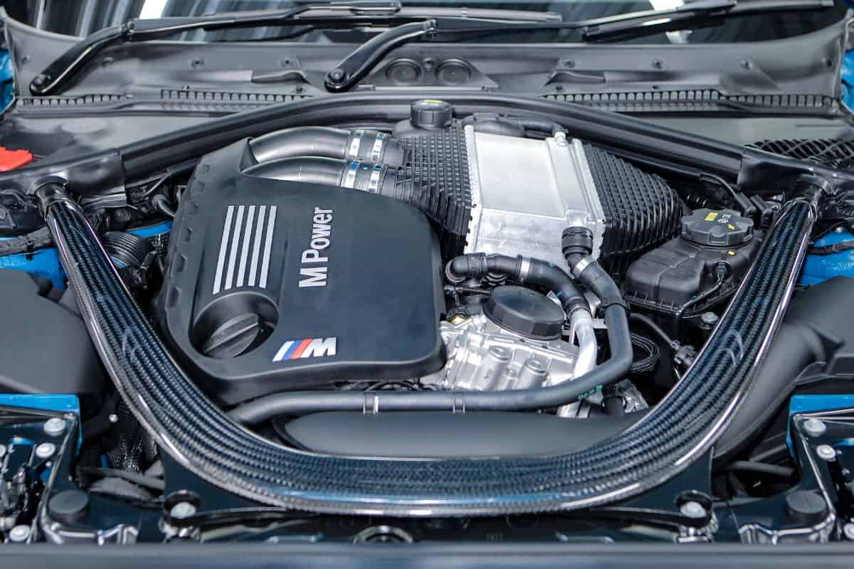 The engine of BMW M2 Competition car during test ride in Sepang, Selangor.
