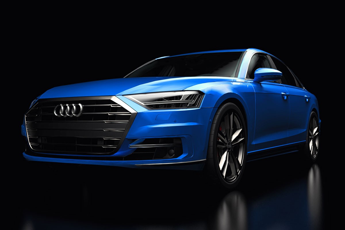all new Audi blue car color vehicle black background