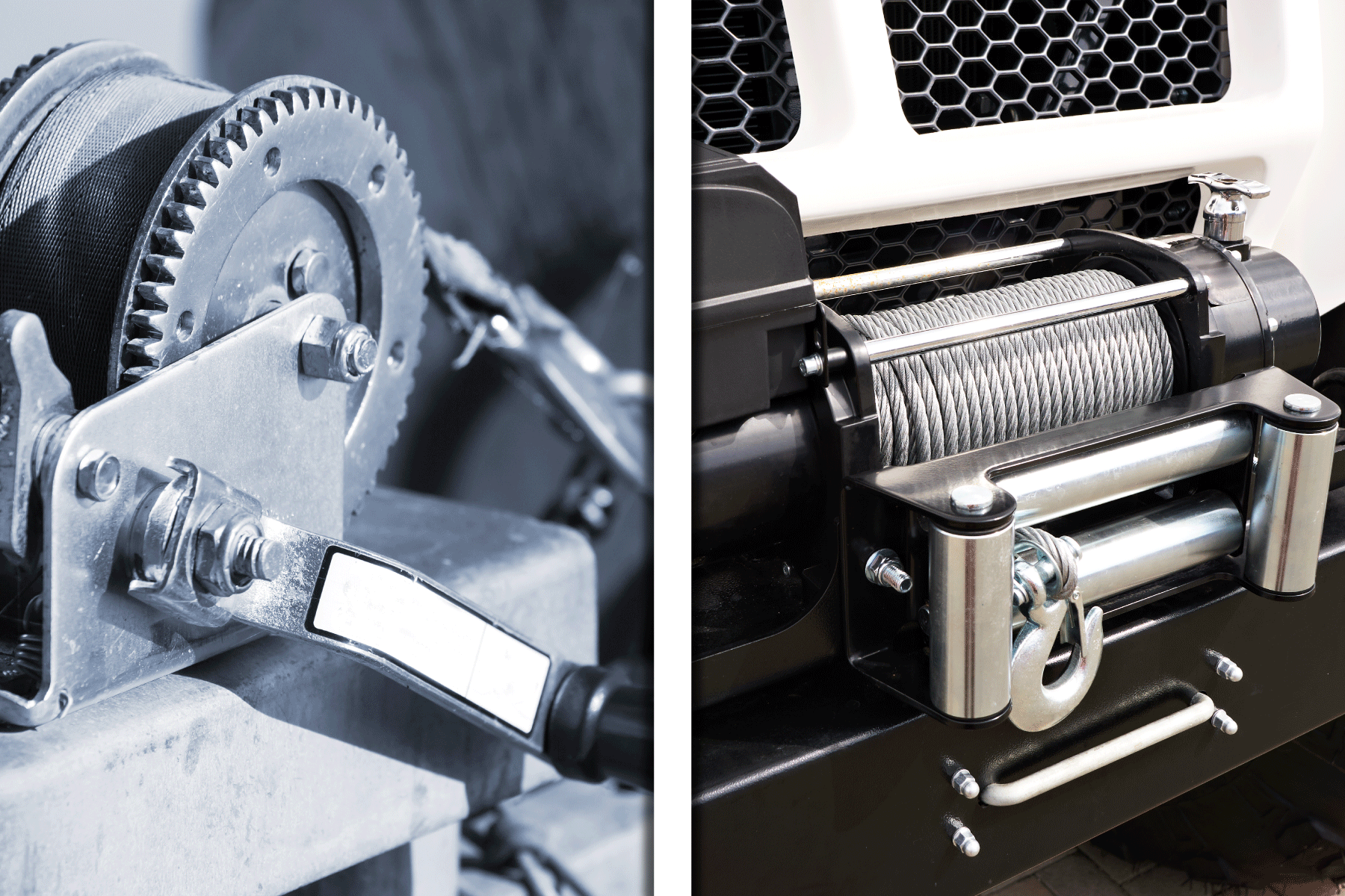 collab photo of a portable winch and a come along winch comparison