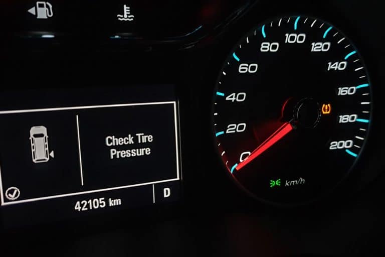 Closeup activated TPMS (Tire Pressure Monitoring System) monitoring display on vehicle cluster, Check tire pressureL Does Heat Affect A Tire Pressure Sensor?