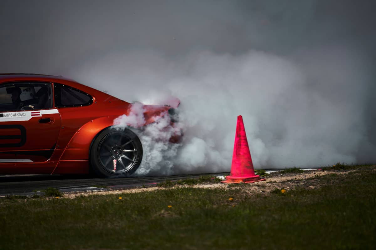 Race car drifting at the track
