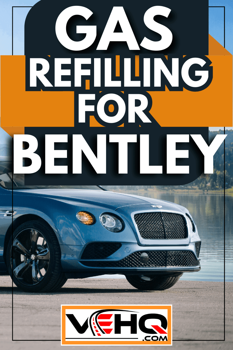 Bentley Continental GT supercar near How To Put Gas In A Bentleylake and mountain background. - 