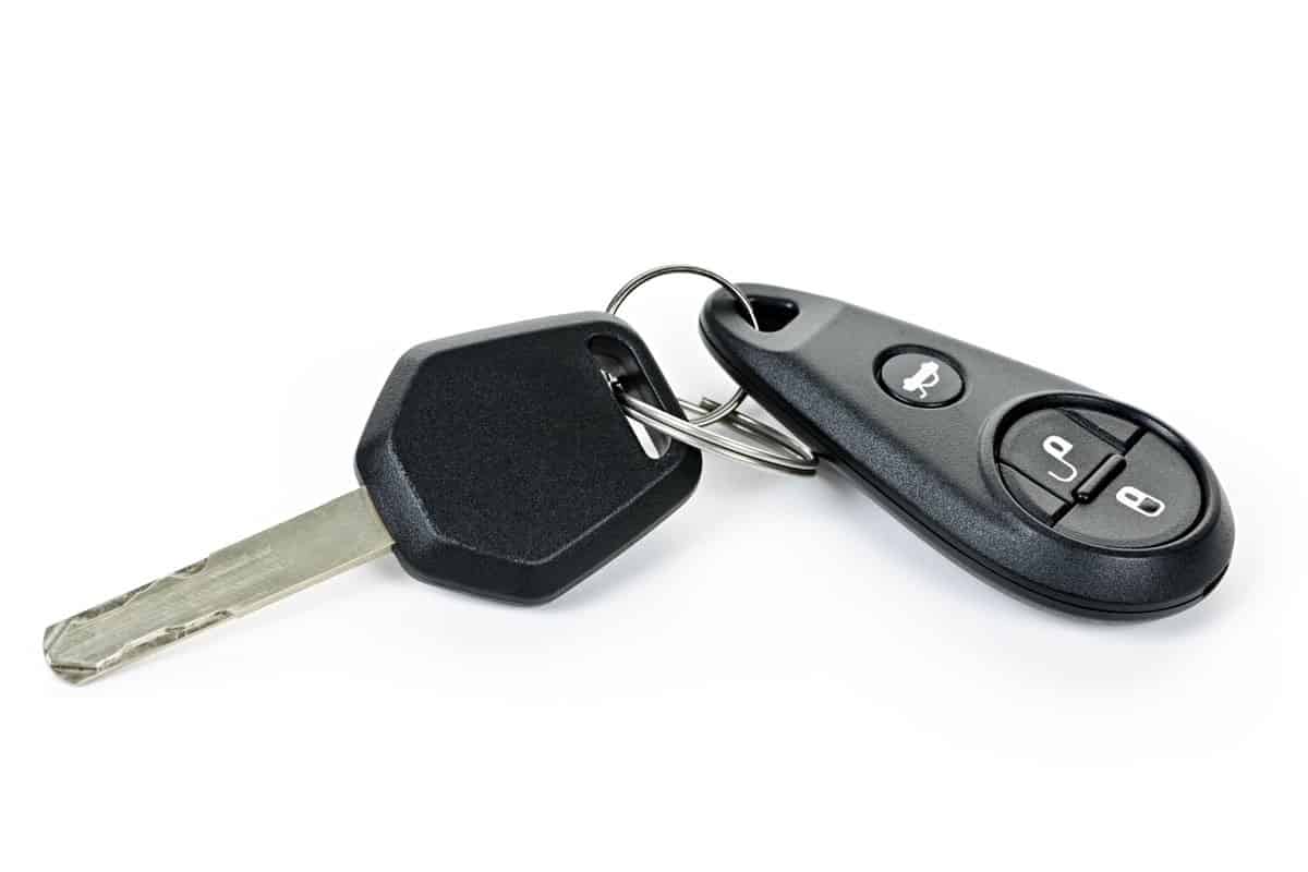 Car key and keychain fob isolated on white background 