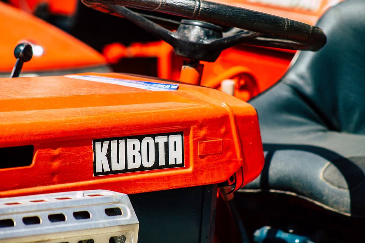 Close up of Kubota tractor parked in the street