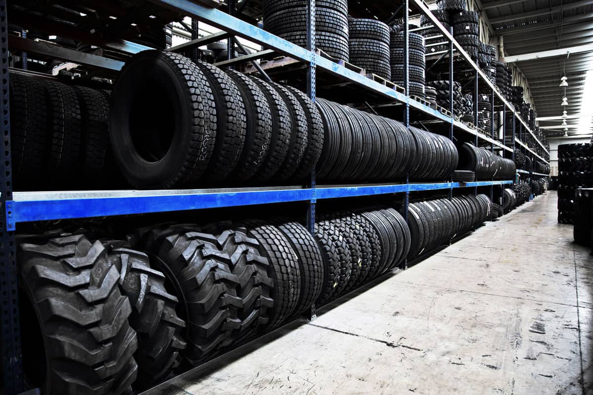Group of new tires for sale at a tire store 