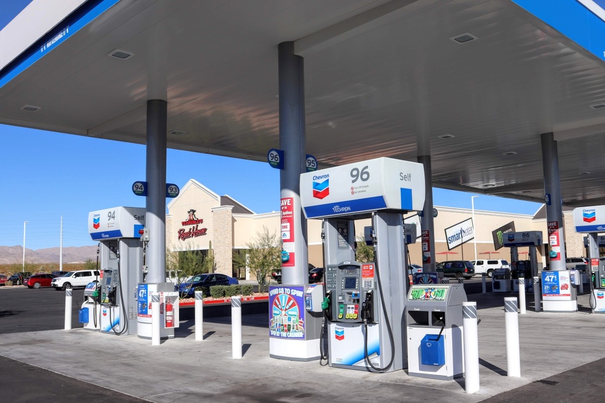 Jean, Nevada, USA 10-26-19 Terrible's Road House convenience store at the largest Chevron station in the world with 96 pumps