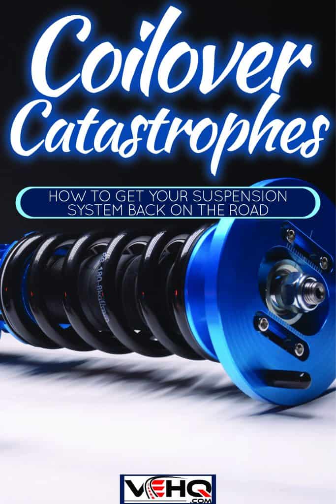 A detailed photo of a brand new car coilover suspension on a white background, Coilover Catastrophes: How to Get Your Suspension System Back on the Road