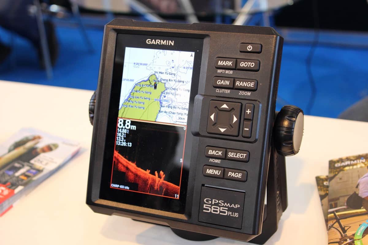 New chart plotter Garmin GPSmap 585 plus on the stand at exhibition