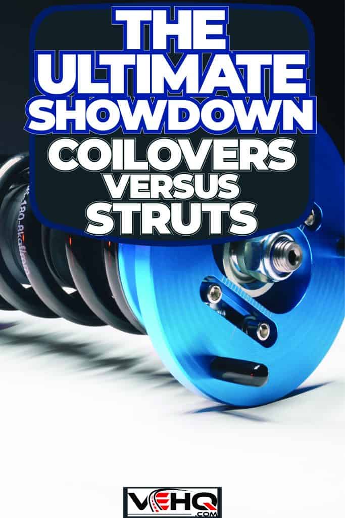 An up close photo of a coilover on a dark background, The Ultimate Showdown: Coilovers vs. Struts