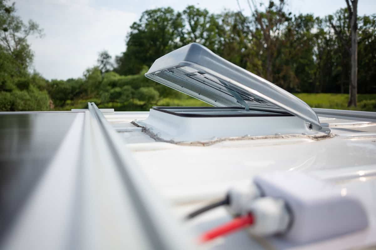Open roof hatch on a camper van
