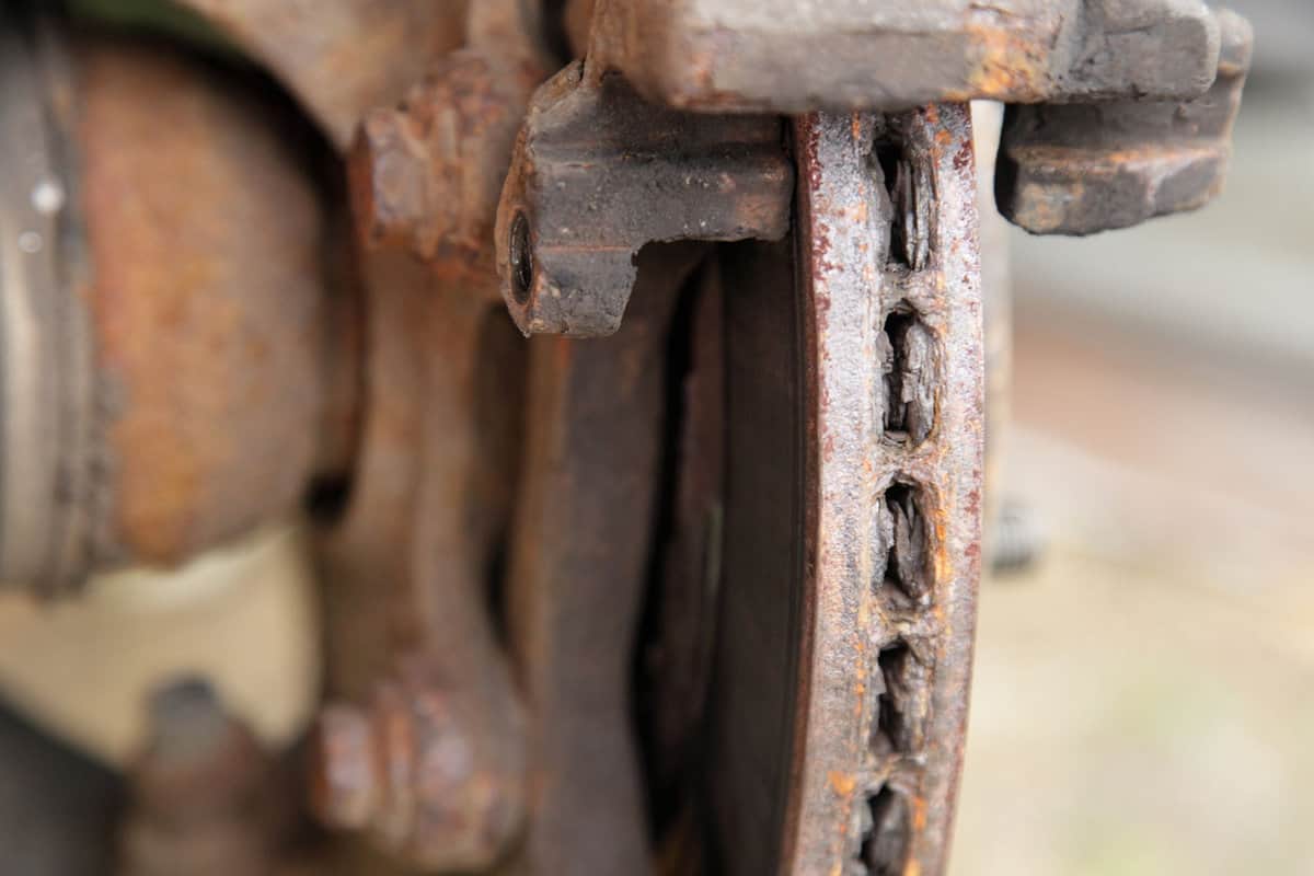 Rust build up inside a BMW brake rotor disk