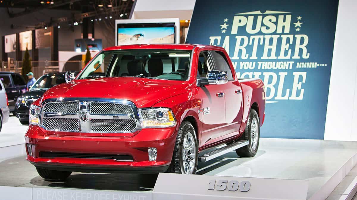  A Dodge Ram 1500 pickup truck on display at the Chicago Auto Show media preview