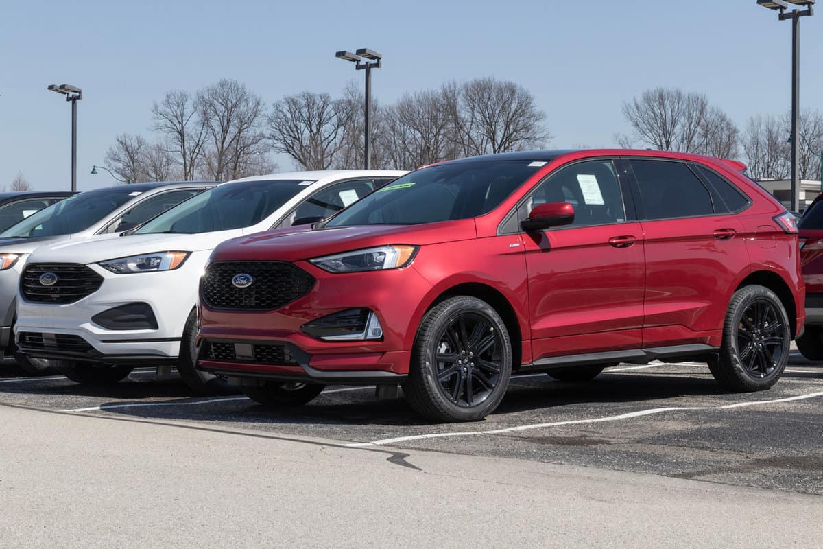 A line up of Ford Edge Titanium crossover units